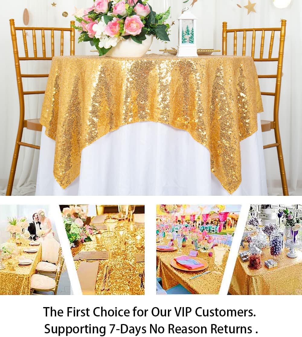 ShinyBeauty Sequin Tablecloth Table Linen Table Cover Table Overlays for Wedding Party Decor Backdrops ~1122S (54x54-Inch, Gold)