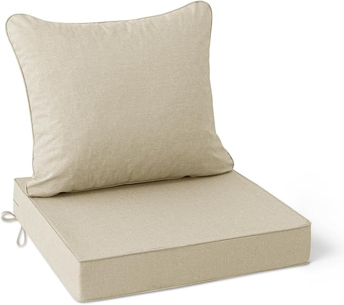 Summsun Patio Chair Cushions 24 x 24 Inch, Faux Linen Outdoor Furniture Cushions by SUMMSUN