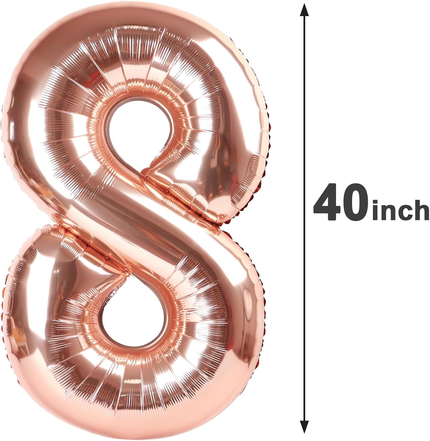 Rose Gold Foil Number 8 Balloon 40 Inch, Helium Mylar Eight Number 8 18 28 38 48 58 80 88 Birthday Balloons, 8th Rose Gold Women Men Wedding Anniversary, Graduations Party Supplies