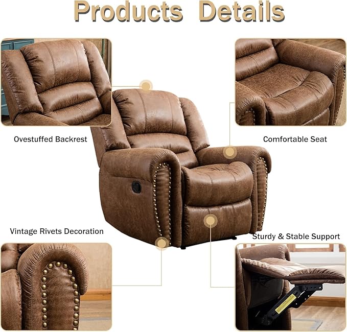CANMOV Leather Recliner Chair Set of 2, Classic and Traditional Manual Recliner - Image 3