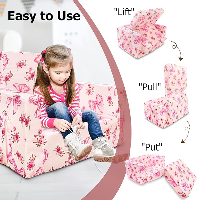 Kids Couch, 2-in-1 Kids Fold Out Couch, Convertible Sofa to Lounger - Image 6