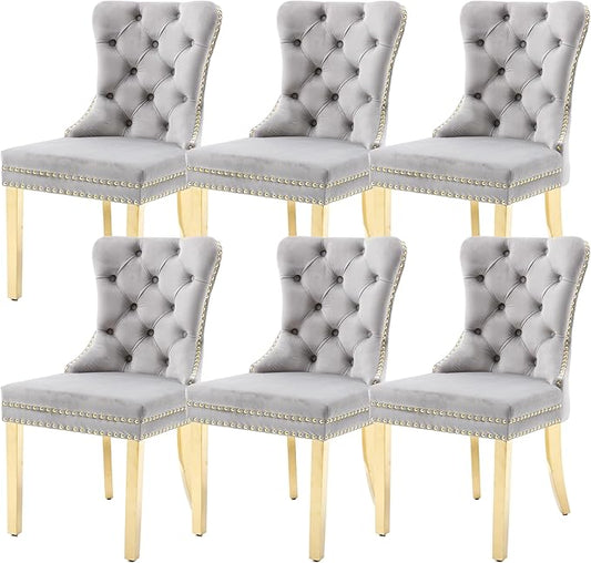 KCC Velvet Dining Chairs Set of 6, Upholstered High-end Tufted Dining Chair by KCC