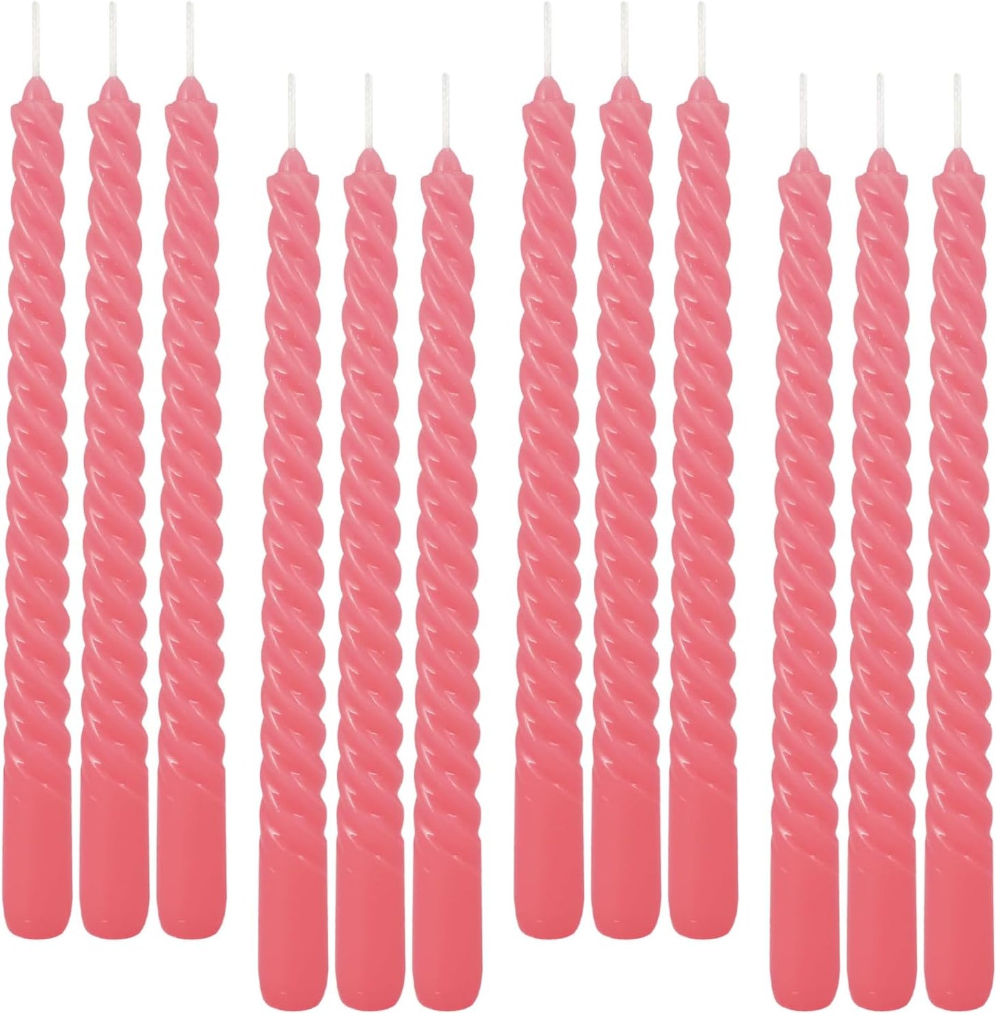 12-Pack Pink Spiral Taper Candles – 10 Inch Elegant Dripless & 10-Hour Burn – Long-Lasting Decorative Candles for Weddings, Birthdays, Parties, Church, Home Decor & Romantic Dinners