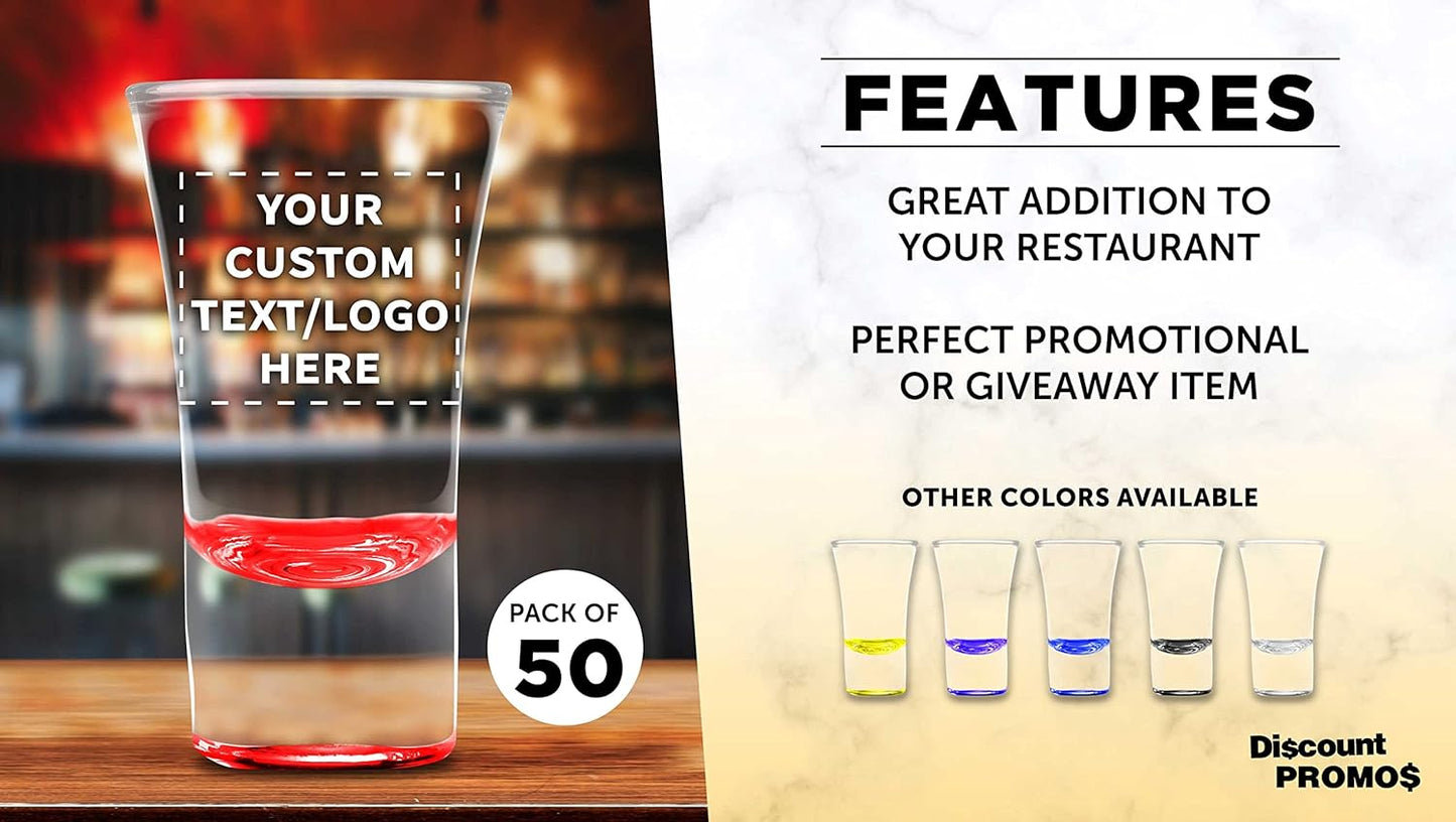 Custom 2 oz. Lord Shooter Etched Shot Glasses, 50 pack, Personalized Text, Logo, 21st Birthday Party, Lounge Glassware, Red