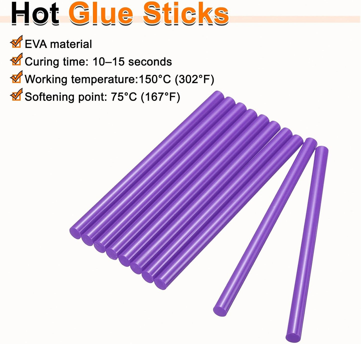 HARFINGTON 10pcs Hot Glue Sticks 0.43" Dia x 3.94" Long EVA Mini Hot Melt Adhesive Glue Stick for Hot Melt Gun Wood Plastic Glass Flowers Fabrics Foam, Purple