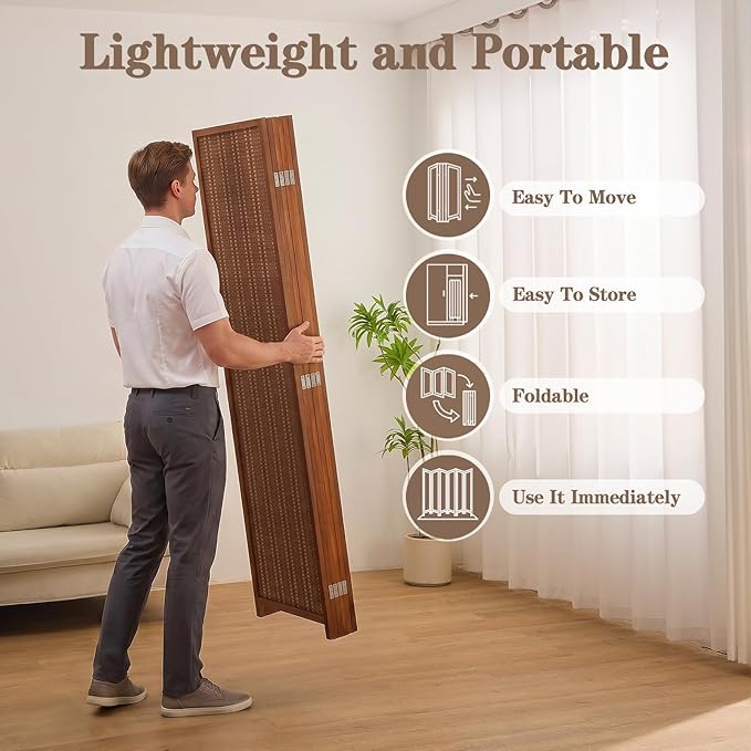 6 Panel Room Divider and Extra Wide Folding Privacy Screen, 94.5" W x 67" H - Image 6
