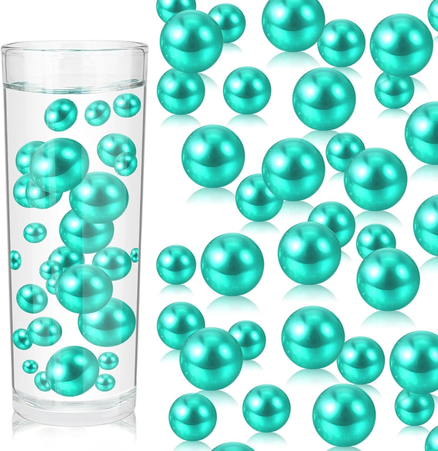 100PCS Lake Green Faux Pearls Beads for Centerpiece Vases, Vase Filler Faux Pearls, No Holes Filler Beads for Party Anniversary Birthday Wedding Table Decor, 14/20/30mm