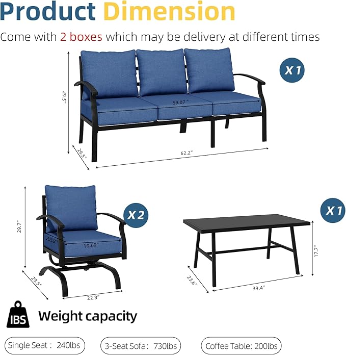 ALAULM 4 Piece Patio Furniture Set, Outdoor Metal Patio Furniture - Image 3