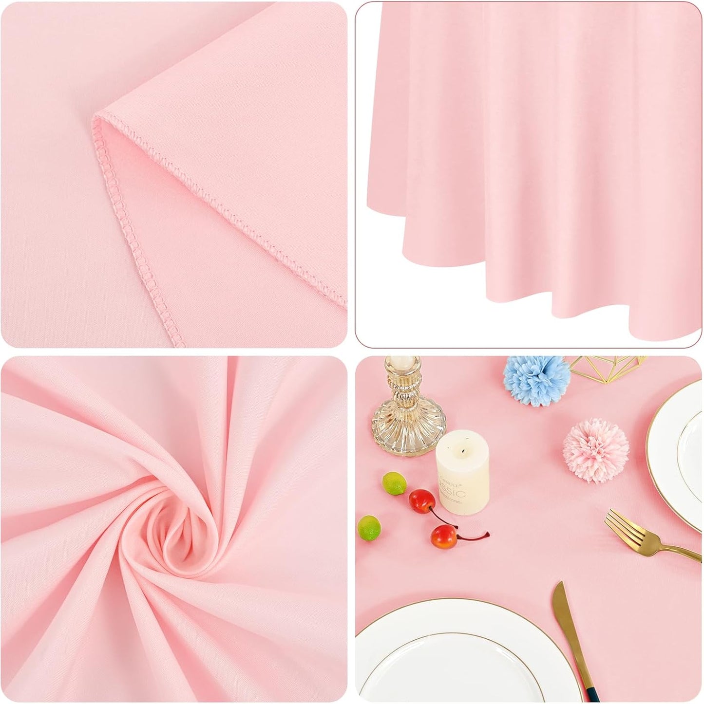 Fani 12 Pack 120 Inch Round Pink Polyester Tablecloths for Round Tables, Washable Table Cover for Wedding Party, Dining Table, Buffet, Banquet, Restaurant, Camping