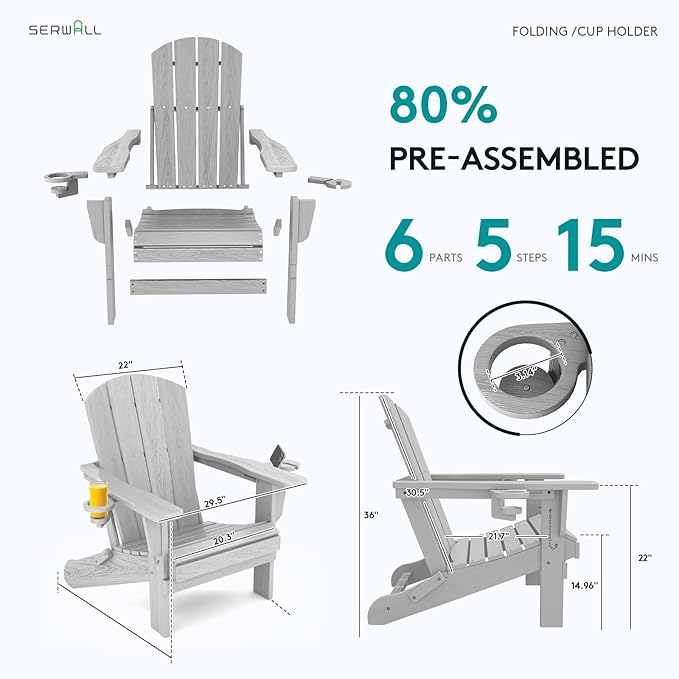 SERWALL Adirondack Chair with Cup Holders - Image 7