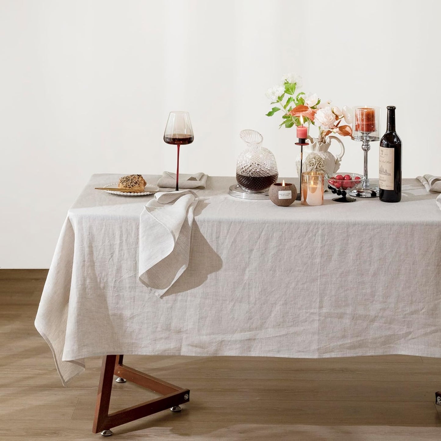 Talasily Linen Tablecloth 100% Pure Linen Table Cloth 60x132 Inches Rectangle Tablecloths Washable Cloths for Kitchen, Dining, Buffet Parties, Holidays, Picnic, Weddings and Restaurants-Natural Linen