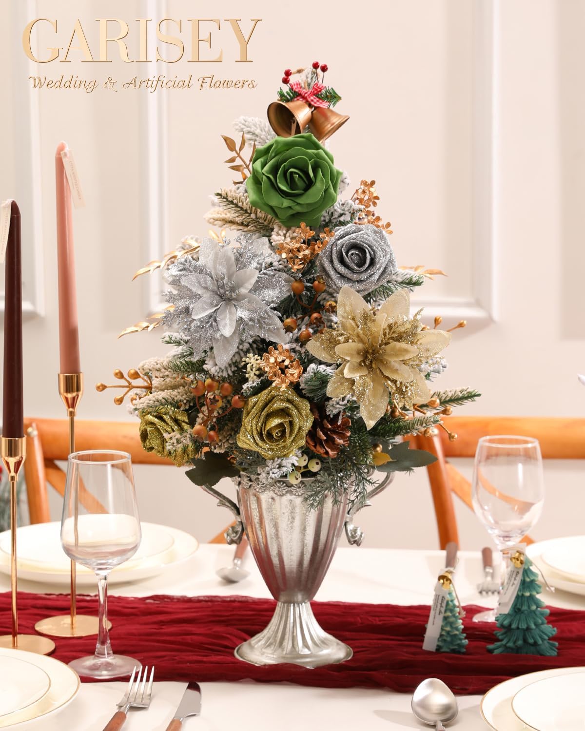 Christmas Artificial Flowers Poinsettia Flower Mix Silk Flowers Fake Roses with Stems for DIY Table Centerpieces Christmas Tree Xmas Wreath Holiday Home Party Decor