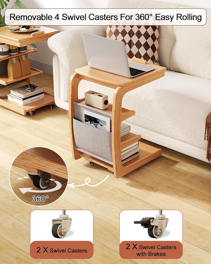 AQIMUELE Wooden C-Shaped End Table, Couch Desk - Image 3