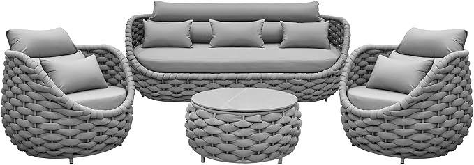 TWT Aluminum Modern Patio Set Three Seater Sofa Outdoor Furniture Set w/Coffee - Image 6