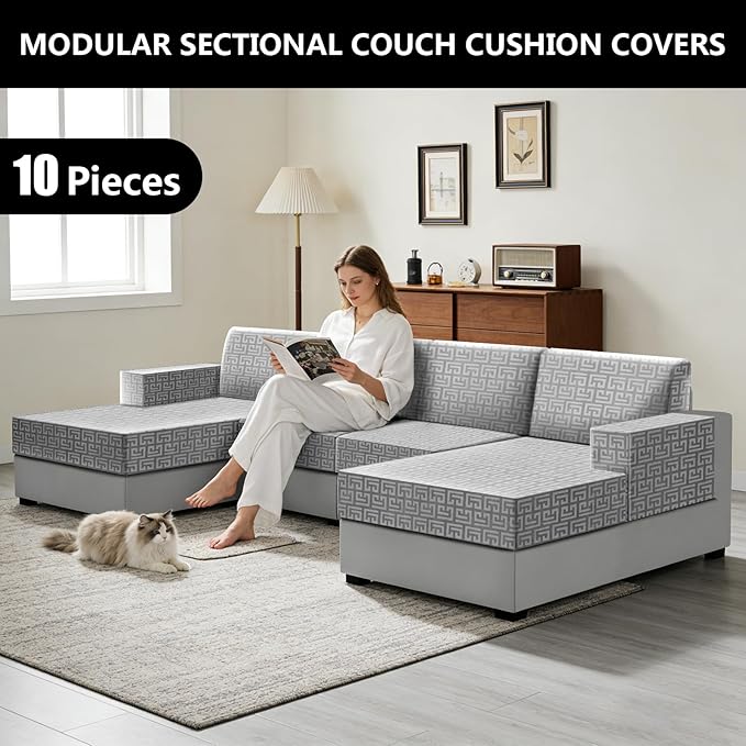 UNBBRRL 10 Pieces Stretch Sofa Cushion Covers - Image 6