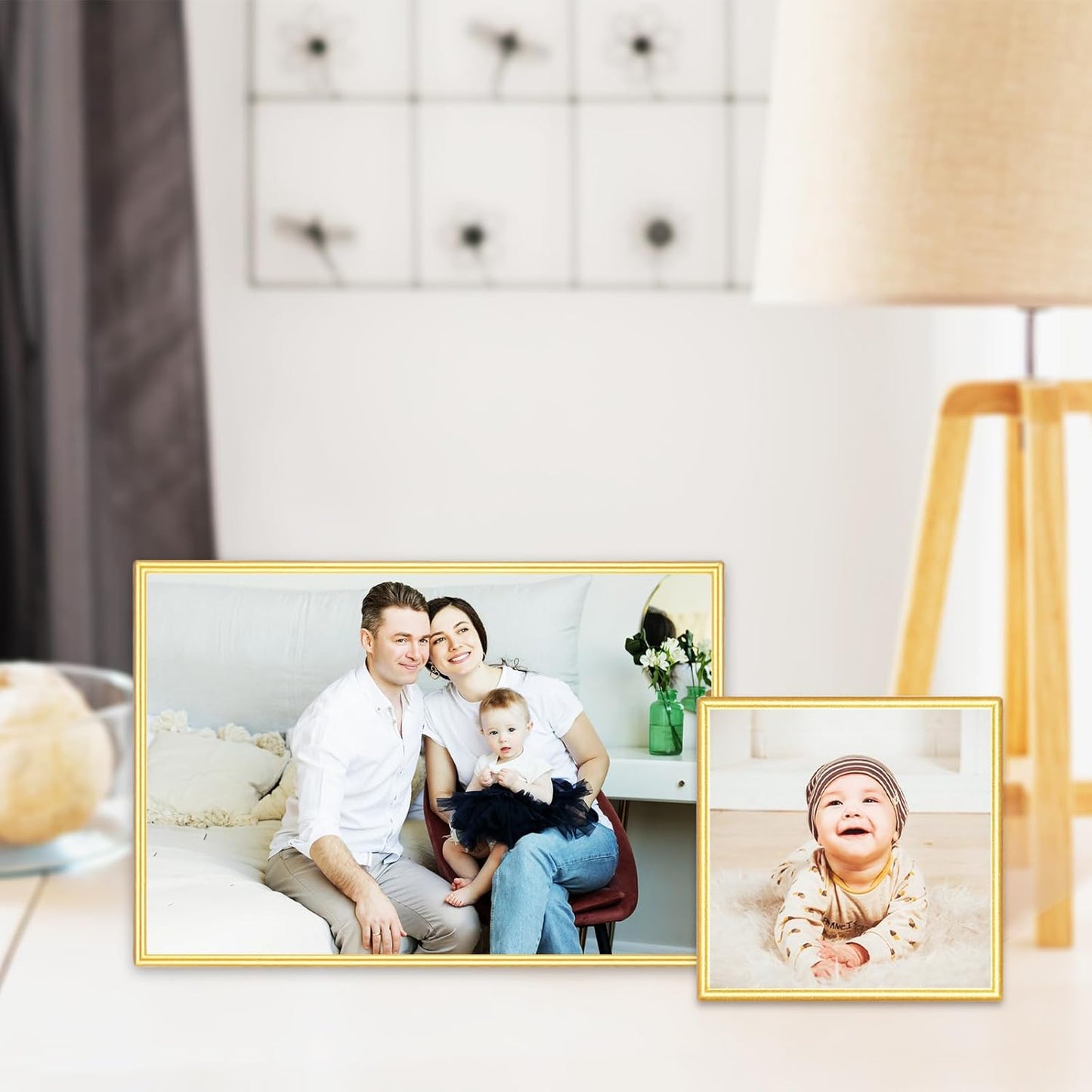 8.5x11 Picture Frame Matte Gold Modern Simple Thin Aluminum Metal Certificate Document Photo Frame with HD Real Glass, Display for Tabletop and Wall Collage. (2 Pack)