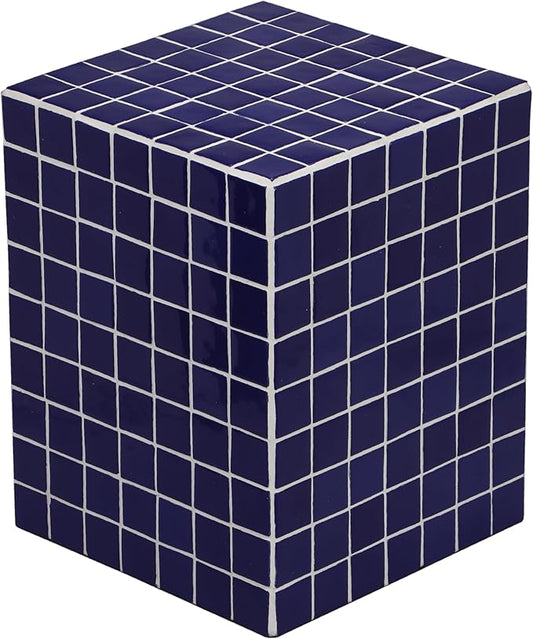 JONATHAN Y Callista Navy Modern Ceramic Tiled Cube Side Table, 18-Inch Glossy by JONATHANY