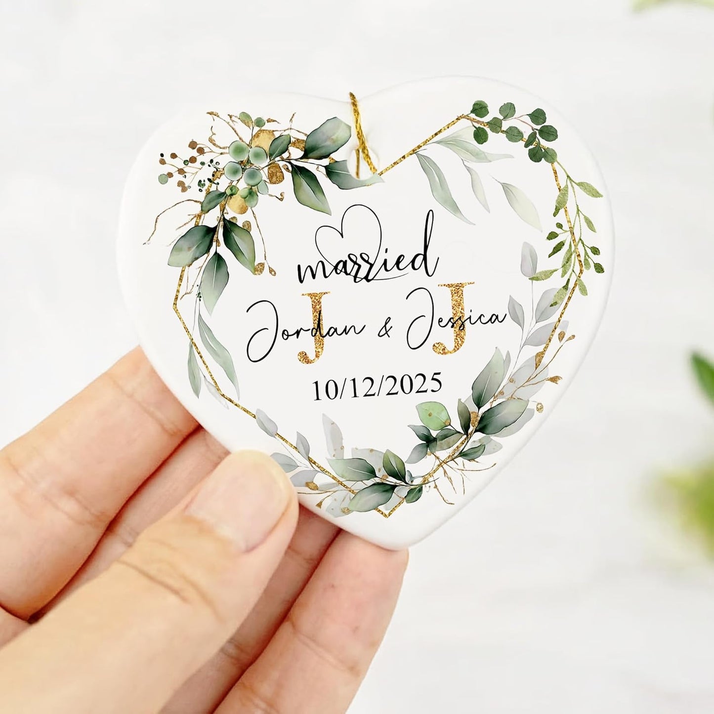 Love Signal Personalized Married Ceramic Ornament, Mr Mrs 2025 Ornaments Custom Name Date, Ornament Gift for Wedding Newlywed Engaged Couple Christmas