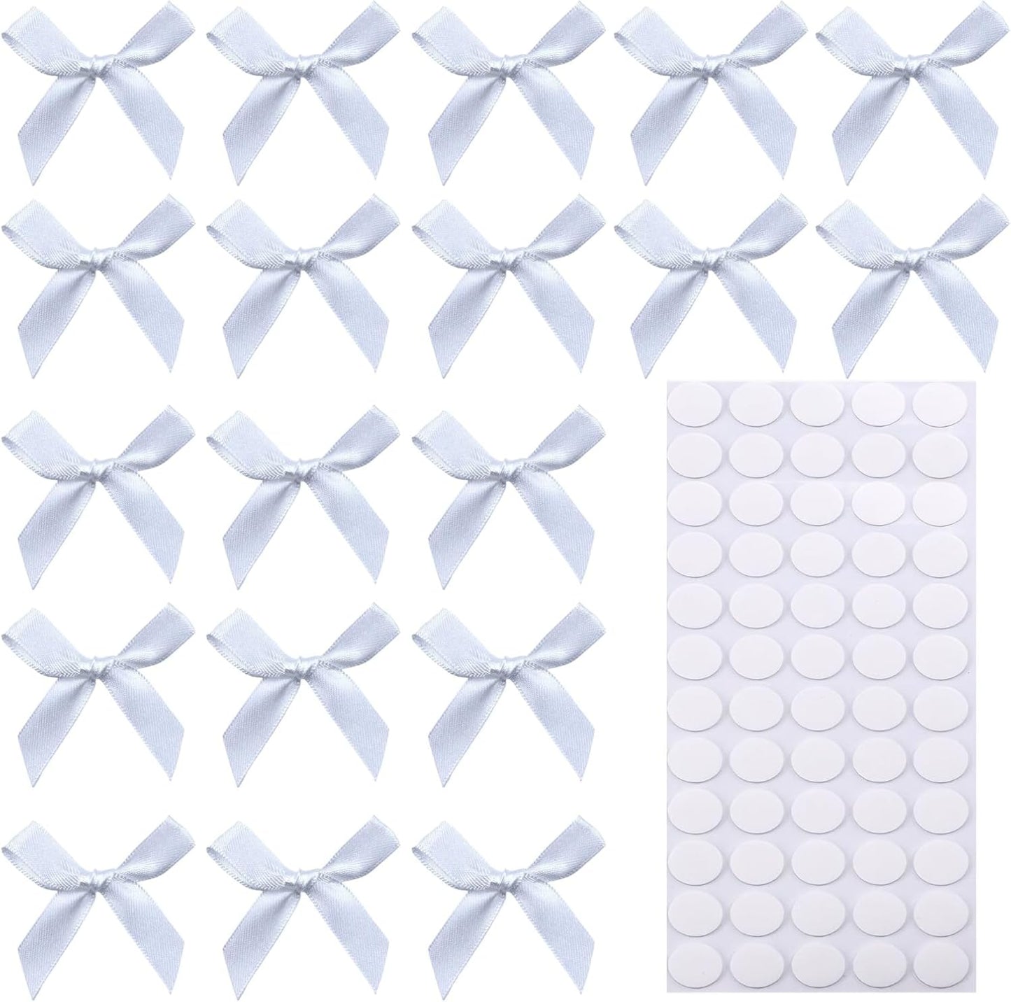 60pcs 1.7" White Mini Ribbon Bows Decor – Small DIY Satin Bows for Crafts, Little Bows for Gift Wrapping, Tiny Bow Stickers for Note Card Bow Baby Shower Cake and Candle Decorations