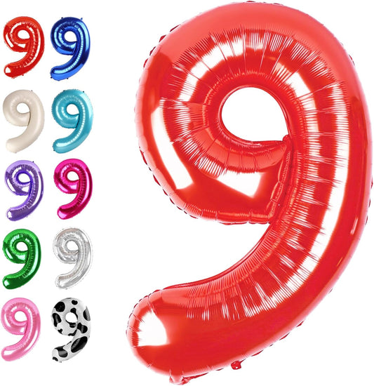 40 Inch Big Red 9 Balloon Number, Jumbo Giant Happy 9th 19 29 39 49 99 Birthday Party Decorations, Large Nine Mylar Foil Anniversary Birthday Party Engagement Decorations