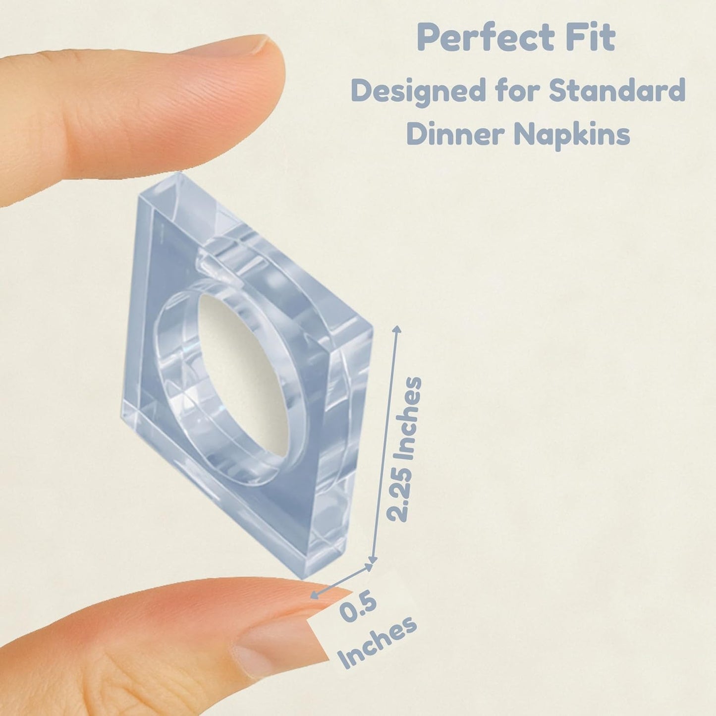 Acrylic Set of 12 Square Beveled Napkin Ring - Cloth Napkin Rings Serviette Buckles for Wedding, Birthday, Banquet, Table Décor, Home Décor, Gifting (Transparent) - CLEENTABLE