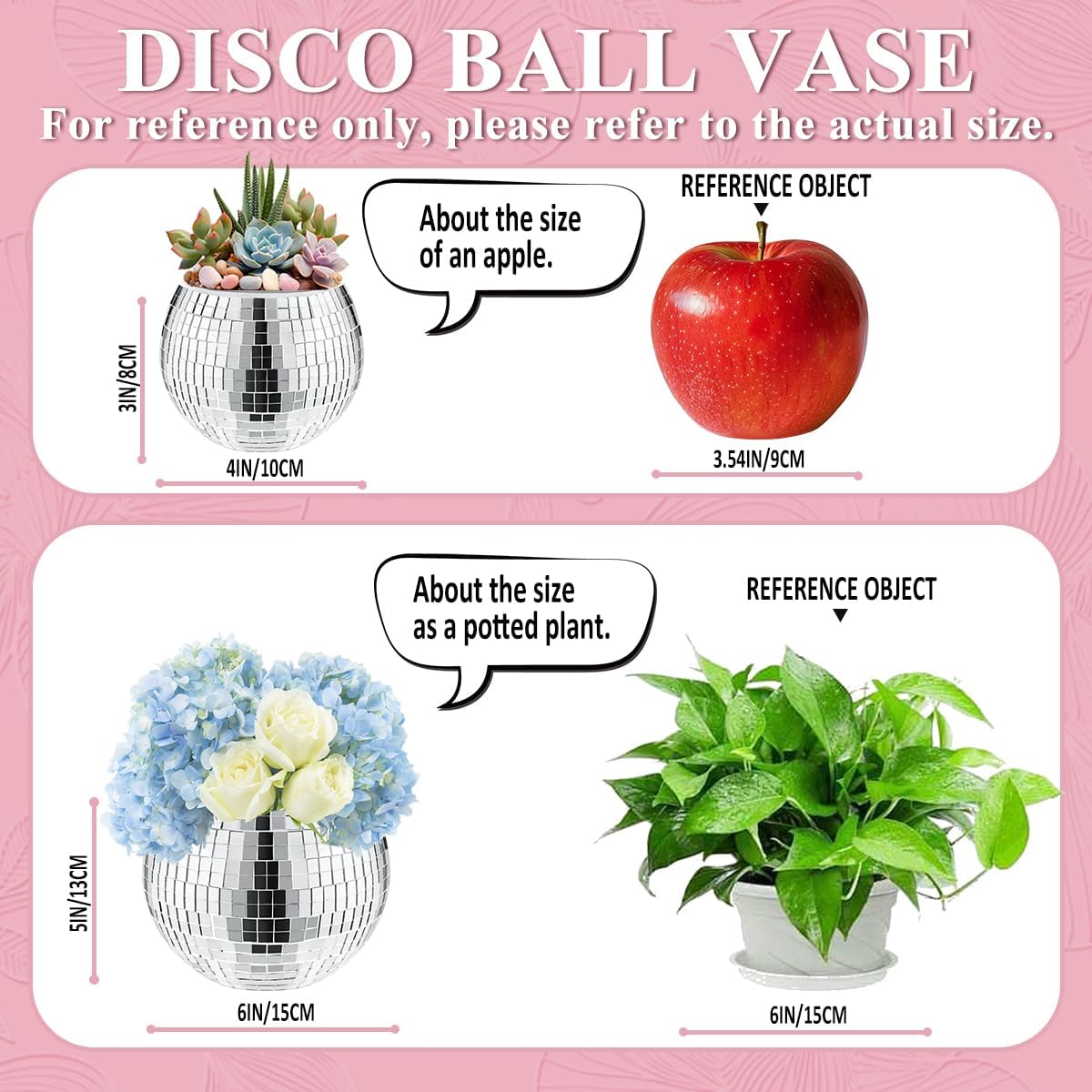 8 PCS Silver Disco Ball Vase,Glass Disco Ball Planter Candle Holder Vase Bulk Mirror Disco Ball Flower Vase for Wedding Centerpieces,Birthday,Office,Bedroom