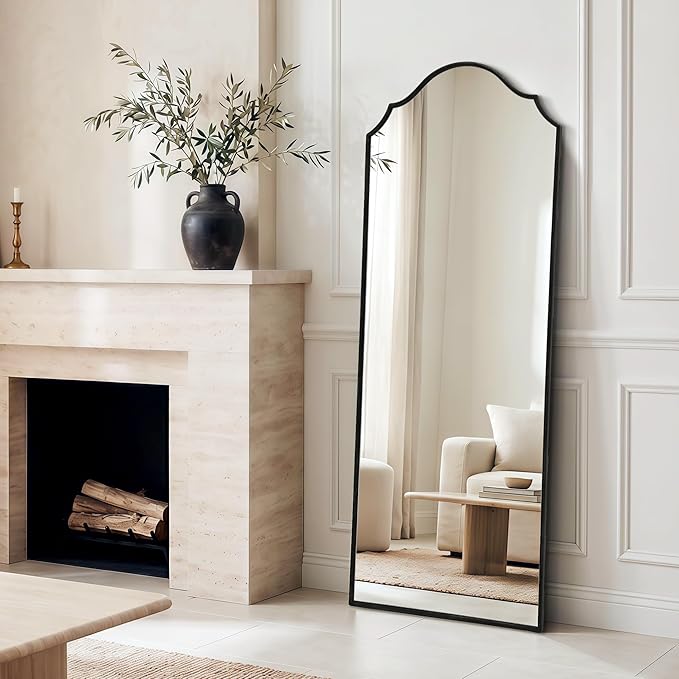 Besdomus Scalloped Full Length Mirror: 21"x56" Black Arched Floor Mirror - Image 7
