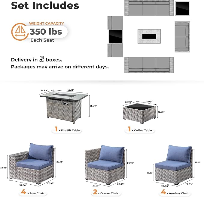 ovios 13 Pieces Patio Furniture Set, Outdoor Wicker Sectional Sofa - Image 8