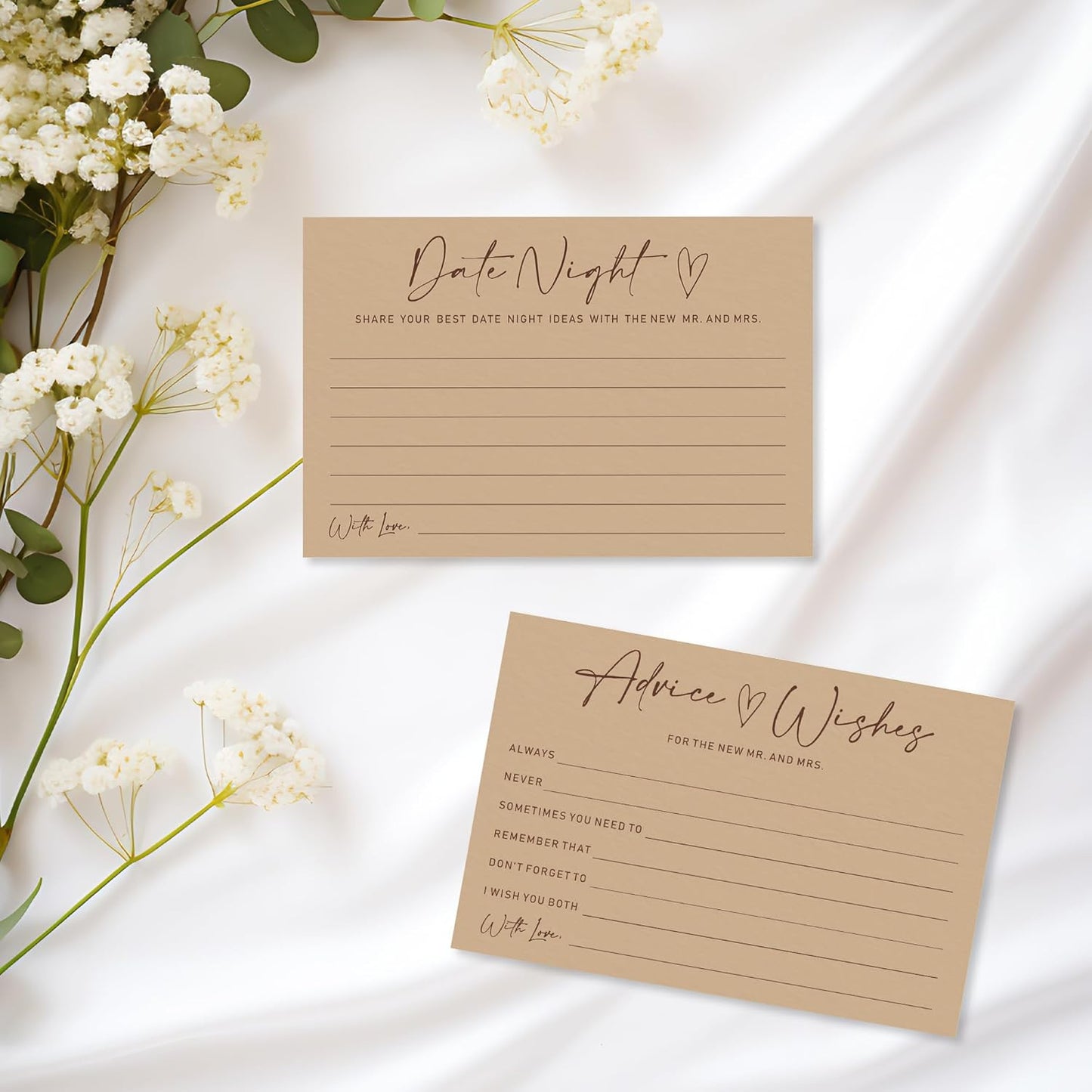 Advice & Wishes Card Set - Minimalism Brown - 15 Advice & Wishes Cards & 15 Date Night Cards Cards For New Couple, Newlyweds, Engagement, Wedding Party Favor & Supplies - B03