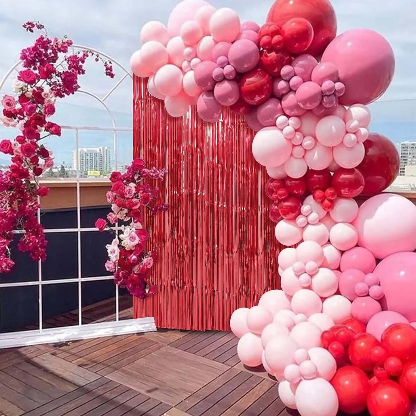 Crosize 4 Pack 3.3 x 9.9 ft Red Foil Fringe Curtains Party Decorations, Red Tinsel Curtain Backdrop for Parties, Door Streamers, Glitter Streamer Fringe Backdrop for Birthday Decoration