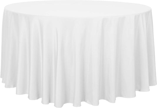 sancua Round Tablecloth - 108 Inch - Water Resistant Spill Proof Washable Polyester Table Cloth Decorative Fabric Table Cover for Dining Tables, Buffet Parties and Camping, White