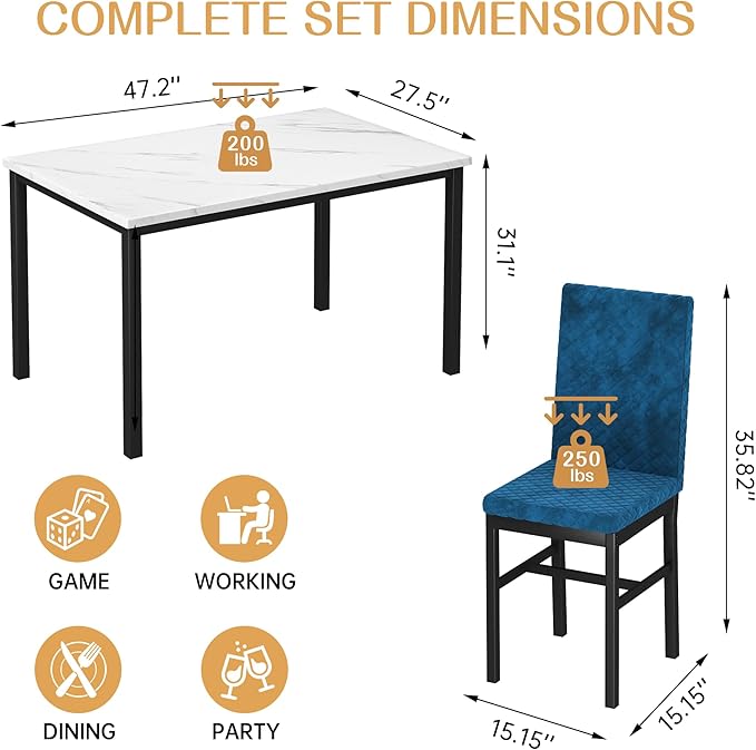 Recaceik Dining Table Set for 4, Modern 5 Piece Dining Table Set Faux Marble - Image 3