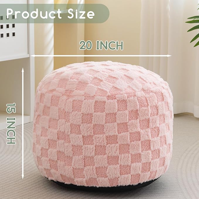 HIGOGOGO Round Stuffed Pouf Ottoman, Plaid Poufs - Image 2
