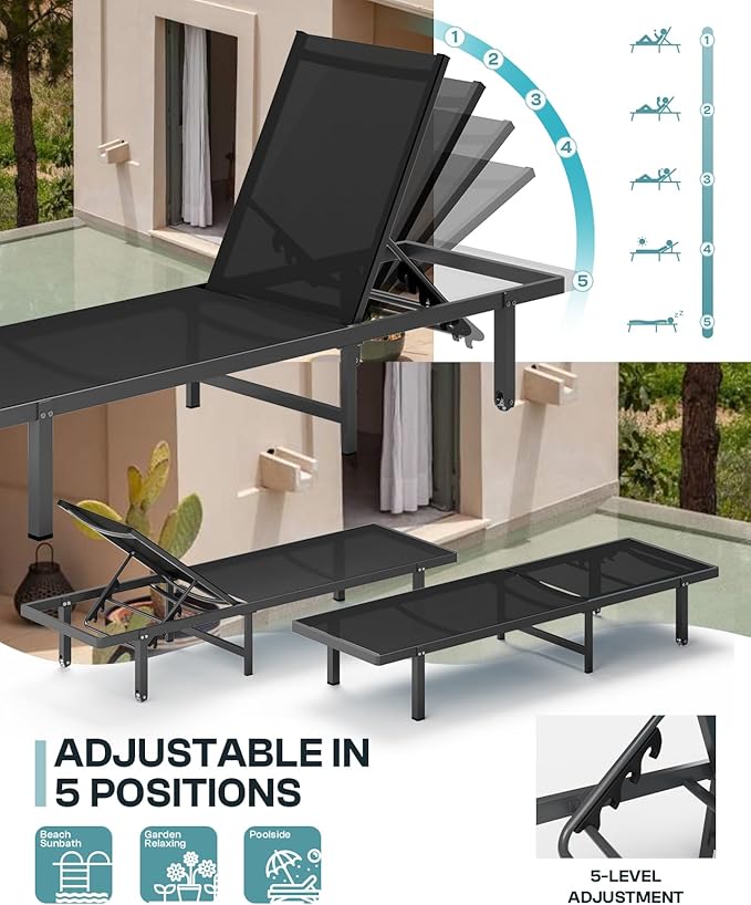 Aluminum Outdoor Lounge Chairs Set of 2, Pool Lounge Chairs - Image 5