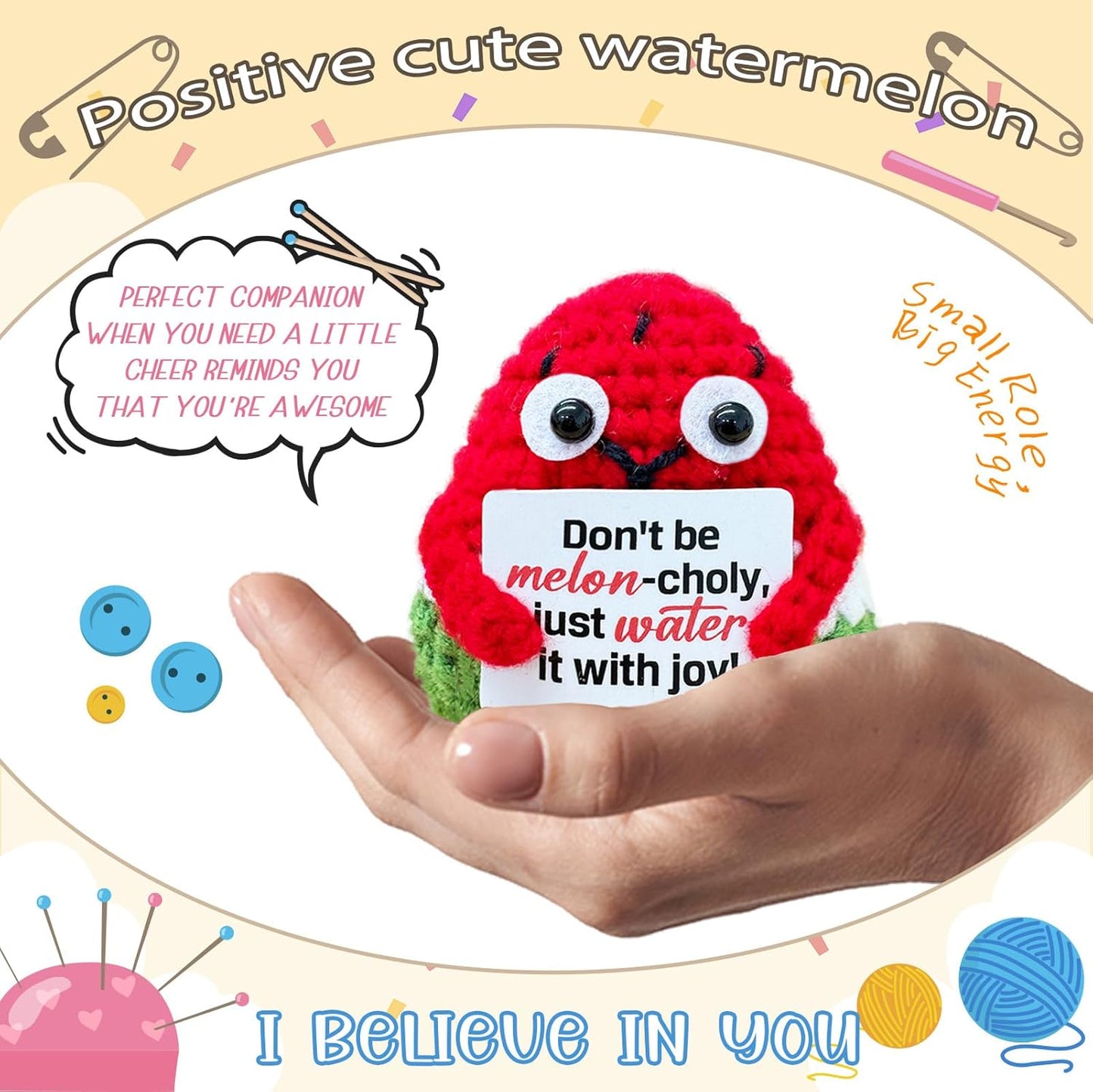 Emotional Support Crochet Watermelon,Lovely Gift for Friends,Mom,Dad,Grandpa,Grandma,Colleagues,Classmates,Graduation Gift,Home Office Decoration