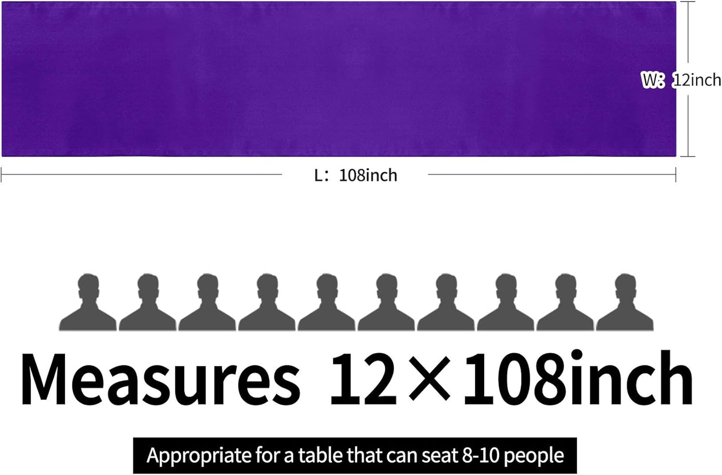 10-Pack Satin Table Runner Purple 12 x 108 inches Long, Table Runners for Wedding, Birthday Parties, Banquets Decorations（10 Pack, 12x108 Inch, Purple）