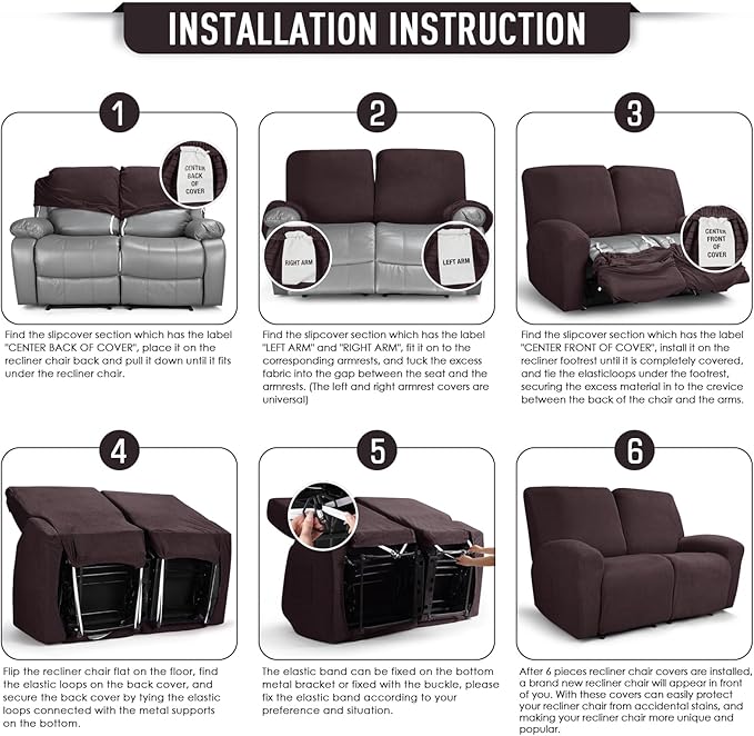 TAOCOCO Recliner Loveseat Slipcover, 6 Pieces Dual Recliner Sofa Covers - Image 6