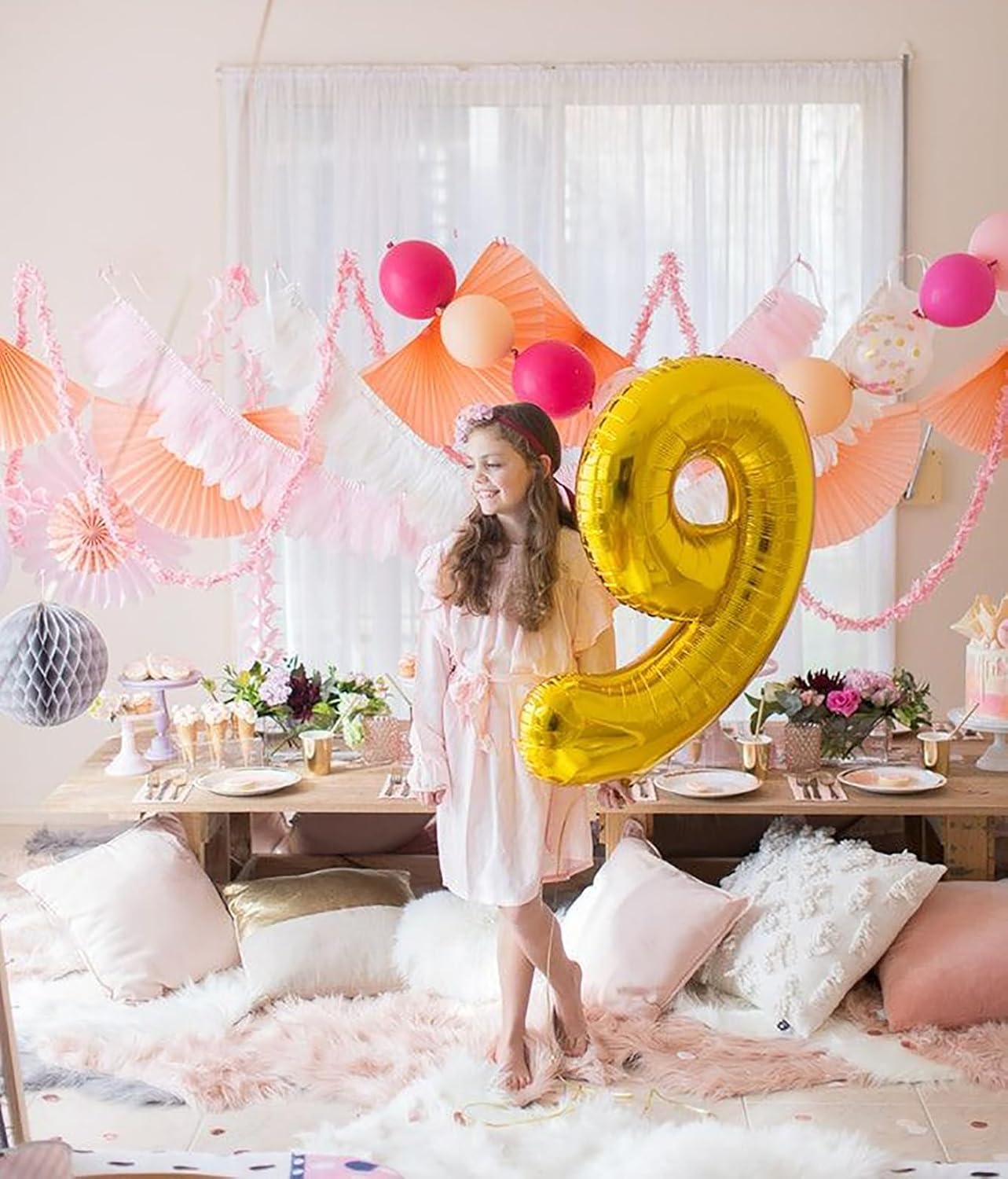 40 Inch Number Balloons Gold 9 Balloons, 9 Birthday Decorations, Baby Girl Boy 9 19 29 39 Birthday Party Supplies Anniversary Event Celebration