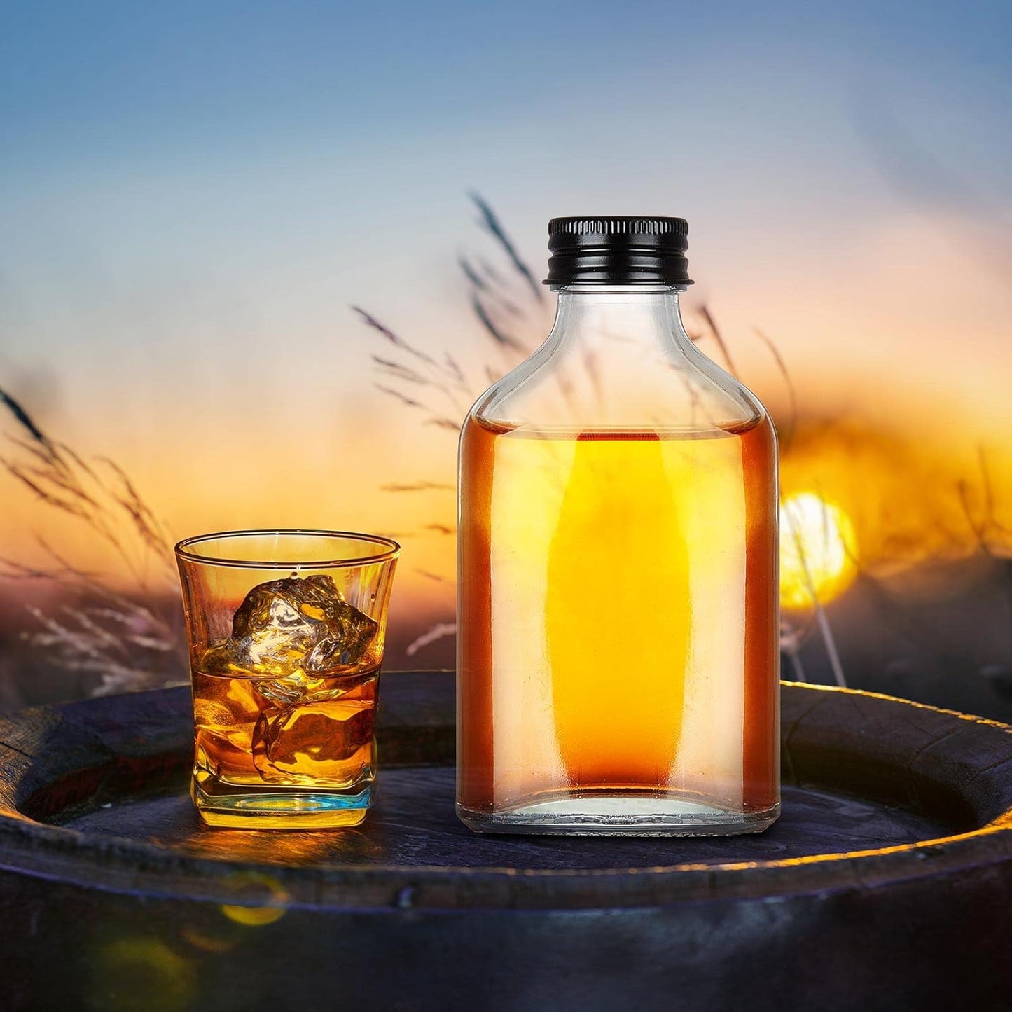 Patelai 16 Pcs Clear Glass Bottles with Caps Mini Glass Flask Liquor Bottles Empty Alcohol Shot Bottling Small Champagne Container DIY Gift for Wine Beverages Liquor Drinks Oil Beer (100 Ml/ 3.4oz)