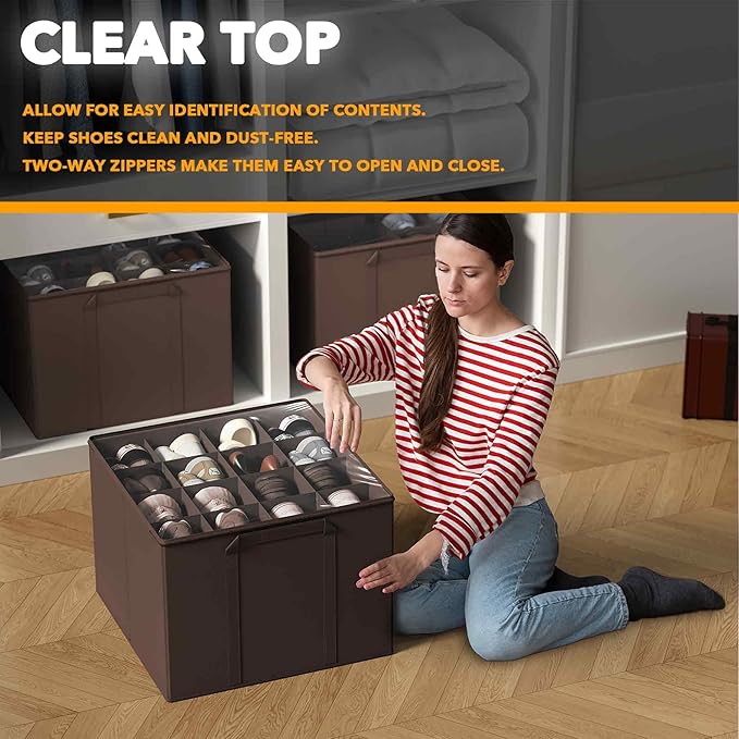 SpaceAid Shoe Organizer for Closet, 2 Pack Foldable Shoe Storage Containers - Image 4