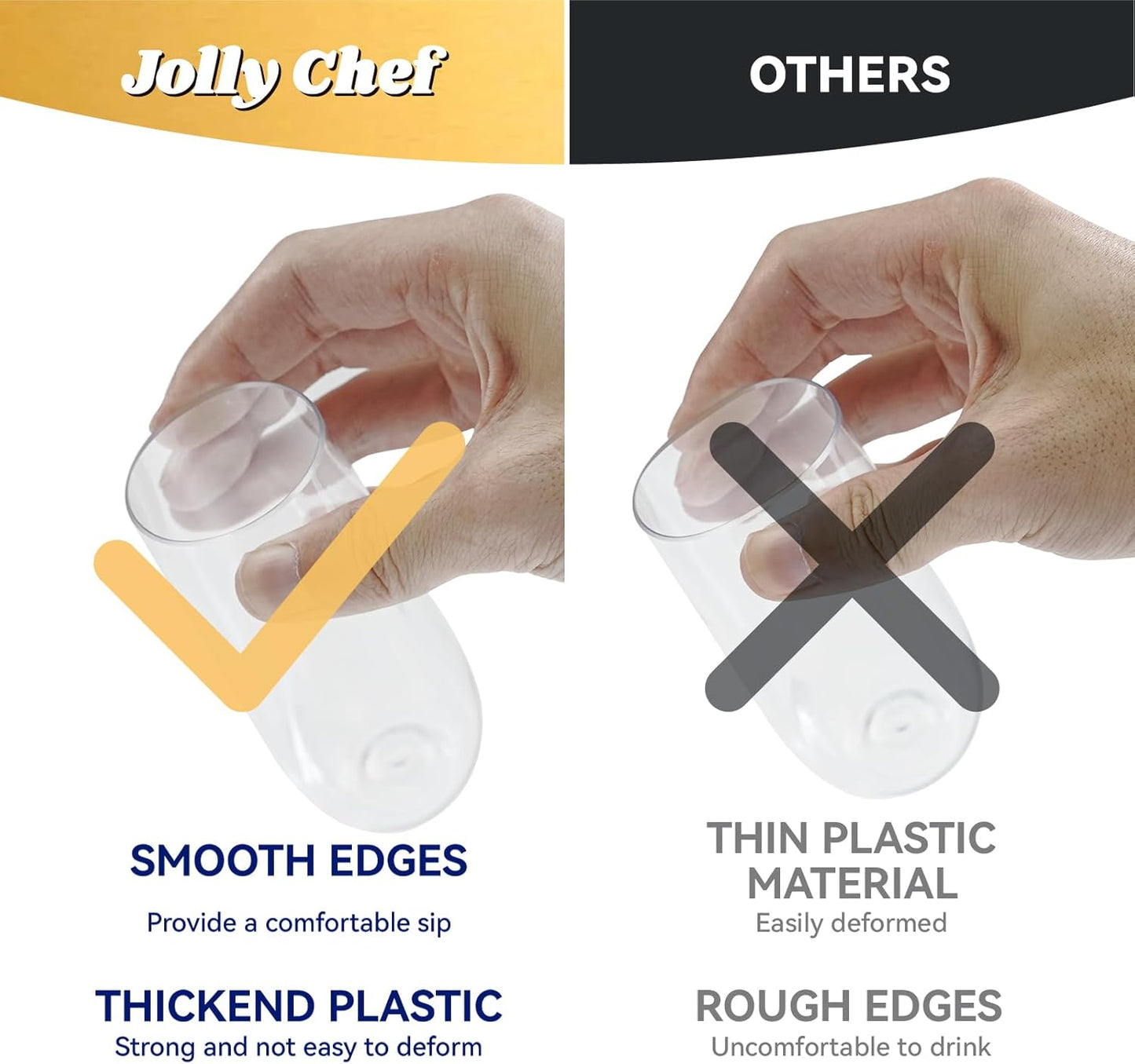 JOLLY CHEF 36 Pack Stemless Plastic Champagne Flutes 9 oz, Crystal Clear Stemless Plastic Toasting Glasses, Clear Disposable Unbreakable Drinkware Ideal for Wedding, Birthday, Party