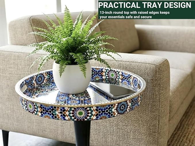 Gesodant Boho Chic Round Side Table, Stable Hourglass Pedestal Base, Unique - Image 4