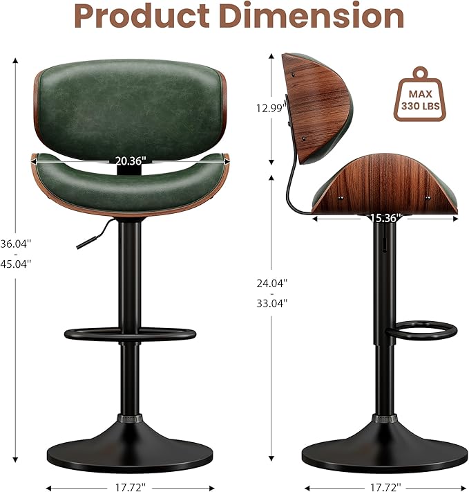 YaFiti Bar Stools Modern PU Leather Adjustable Swivel Barstools, Kitchen - Image 3