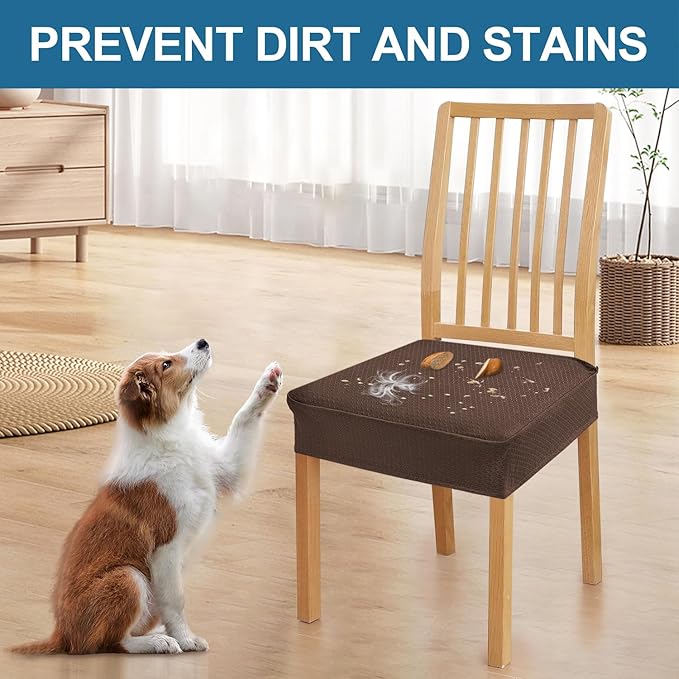 Smiry Waterproof Seat Covers for Dining Room Chairs Set of 6, Stretch Jacquard - Image 6