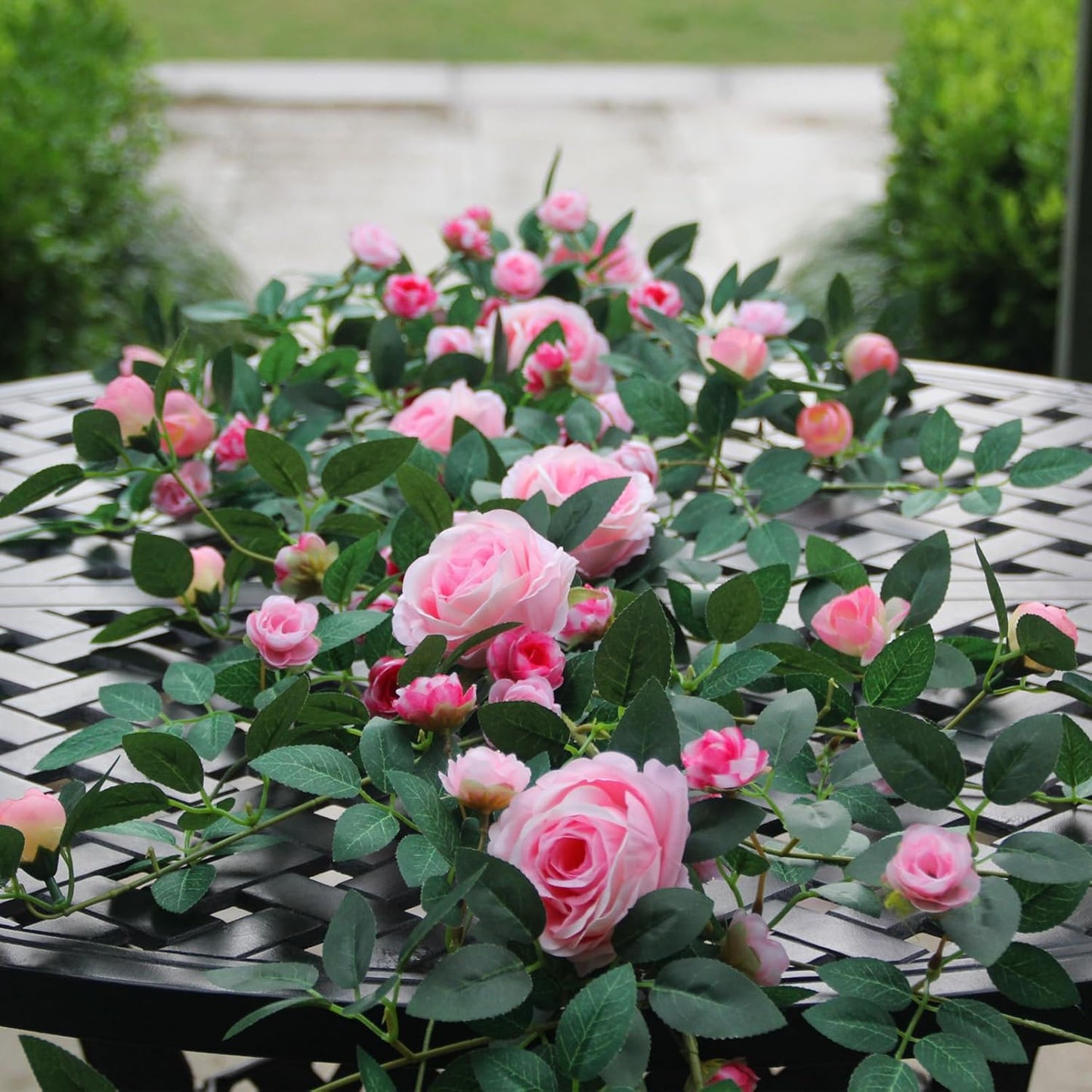 6FT Pink Flower Garland Artificial Rose Vines Hanging Floral Garland for Home Decor Wall Trellis Fence Wall Decoration (Pink 2pcs)