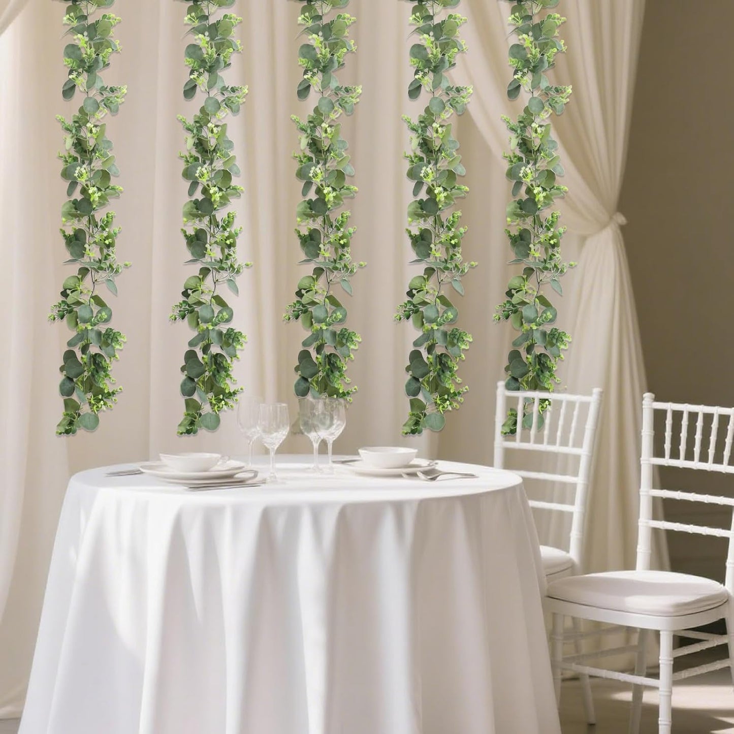 MAKHOT 2pcs Artificial Eucalyptus Garland, 5.9FT Greenery Garland Flower Spring Summer Green Garlands Vines Decoration, Fake Silver Dollar Eucalyptus Leaves Vines for Table Home Wedding Party Decor