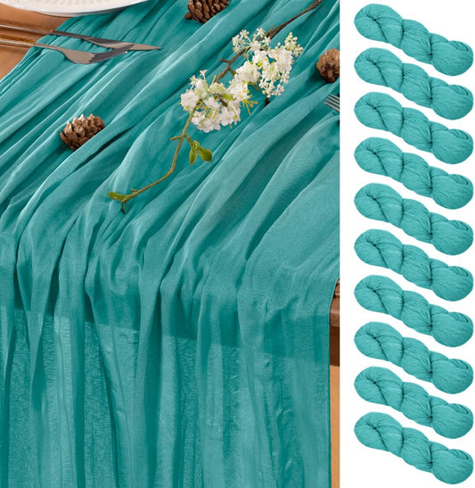 Teal Table Runner Cheesecloth Table Runners 10 Pack 10FT Baby Shower Decoration 120 Inches Fall Table Decor Dining Room Centerpiece Wedding Boho Baby Shower Birthday