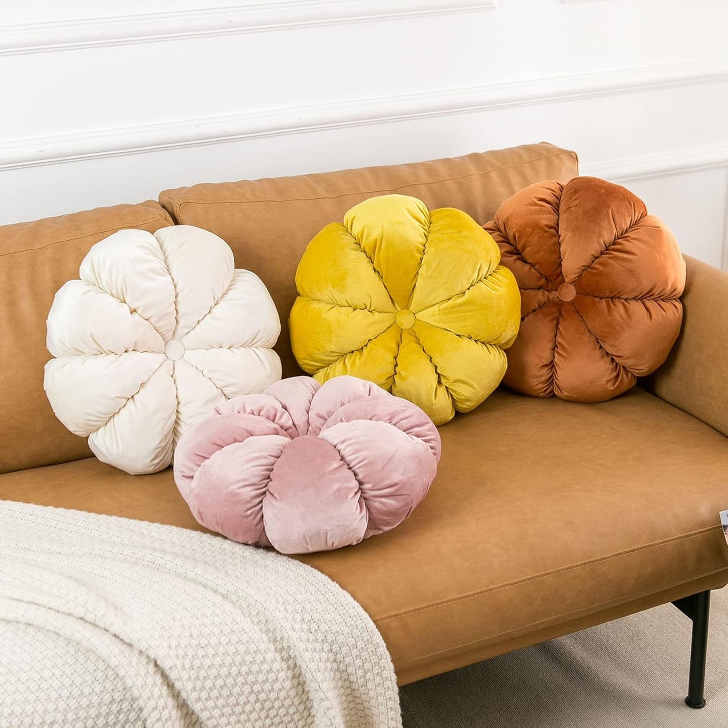 Flower Pillow Cushion Round Decorative Throw Pillow for Couch Bedroom Flower-Shaped Floor Cushion for Girls Kids (Pink, 15.7”)