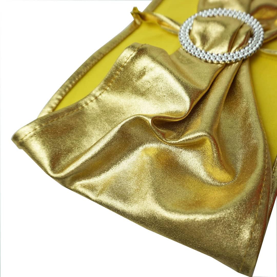 Spandex Chair Sashes Bands 30PCS Stretch Chair Ties Bows with Buckle Slider for Wedding Party Banquet Decoration (Metallic Gold)…