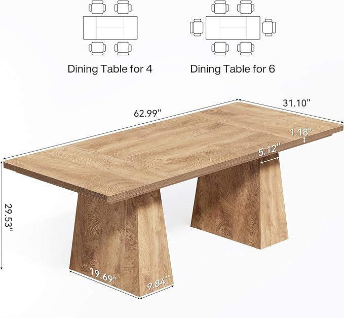 LITTLE TREE Dining Table for 6 People, Wooden Table, Rectangle Furniture - Image 2